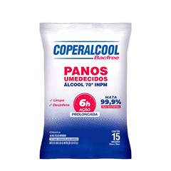 Panos Umedecidos Coperalcool Bacfree 70°INPM Clássico - 15 Panos (Embalagem de Bolso)