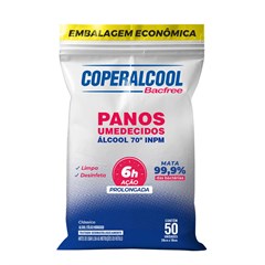 Panos Umedecidos Coperalcool Bacfree 70°INPM Clássico - 50 Panos (Embalagem Econômica)